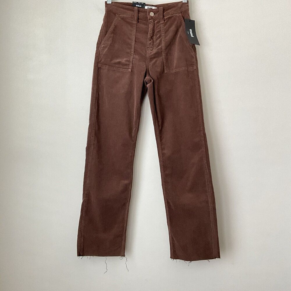Mavi Corduroy Shelia Straight Leg Raw Hem High Rise Pants Brown 25 - Picture 11 of 12
